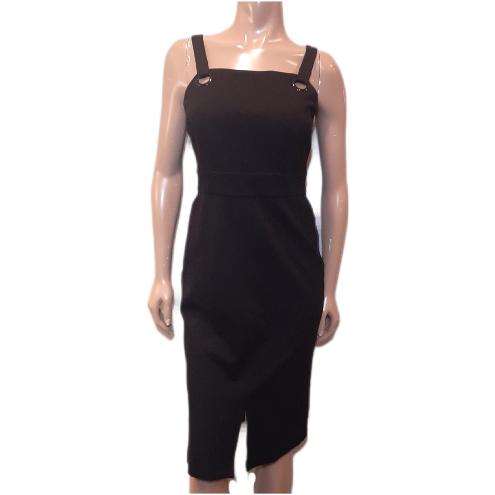 Reitmans Square Neck Sleeveless Sheath Dress Metal Eyelet Front Slit Size Small